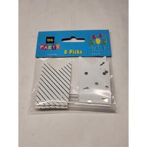 White Party Flag Cupcake Picks Toppers Decorations 8 Pcs